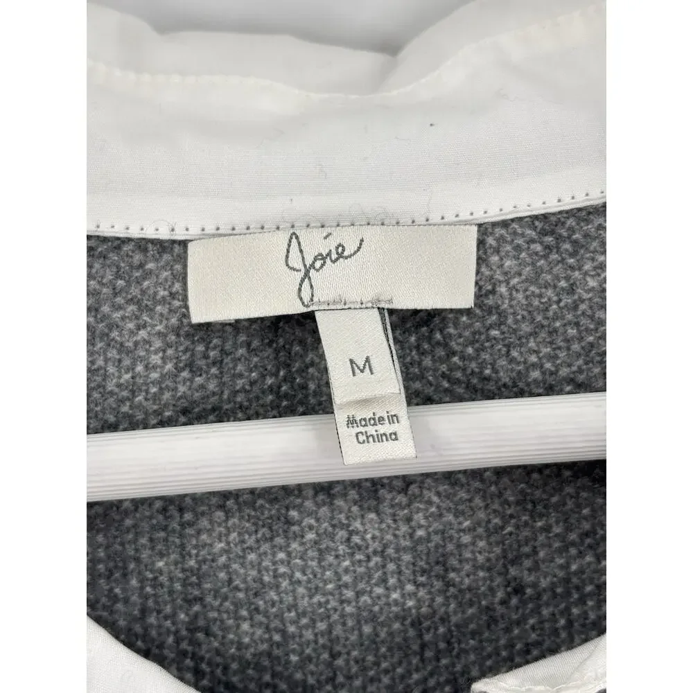 Joie Rika Sweater Womens Medium Gray White Wool Cashmere Collared Pullover Knit